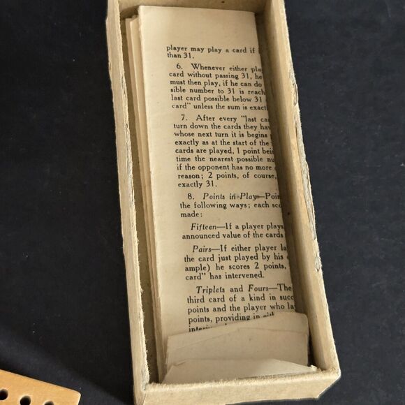 VINTAGE 1941 HORN Solid Wood Hinged Cribbage Board 4 Pegs Instructions Box USA - Picture 8 of 16